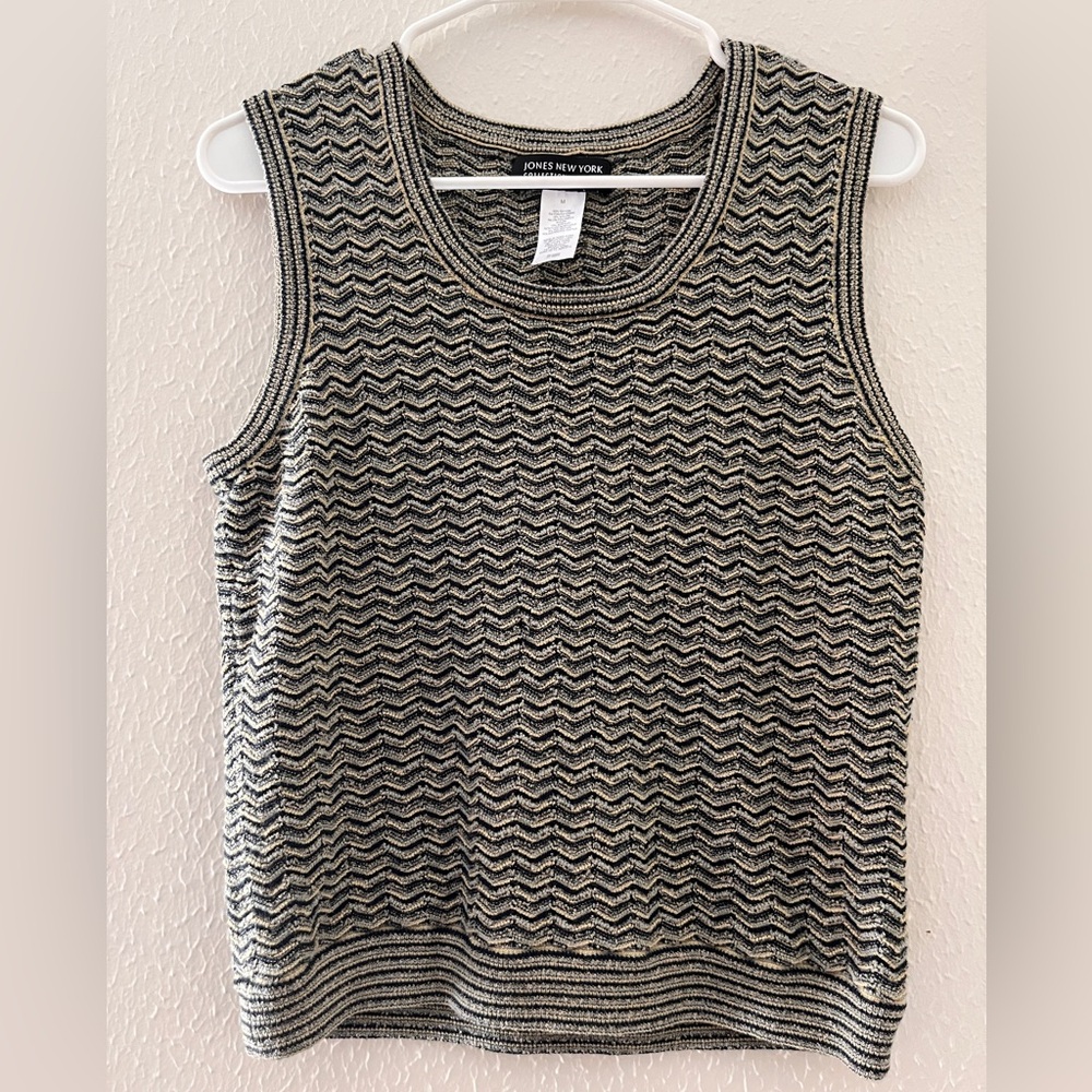 Jones New York Black and White Chevron Tank Top